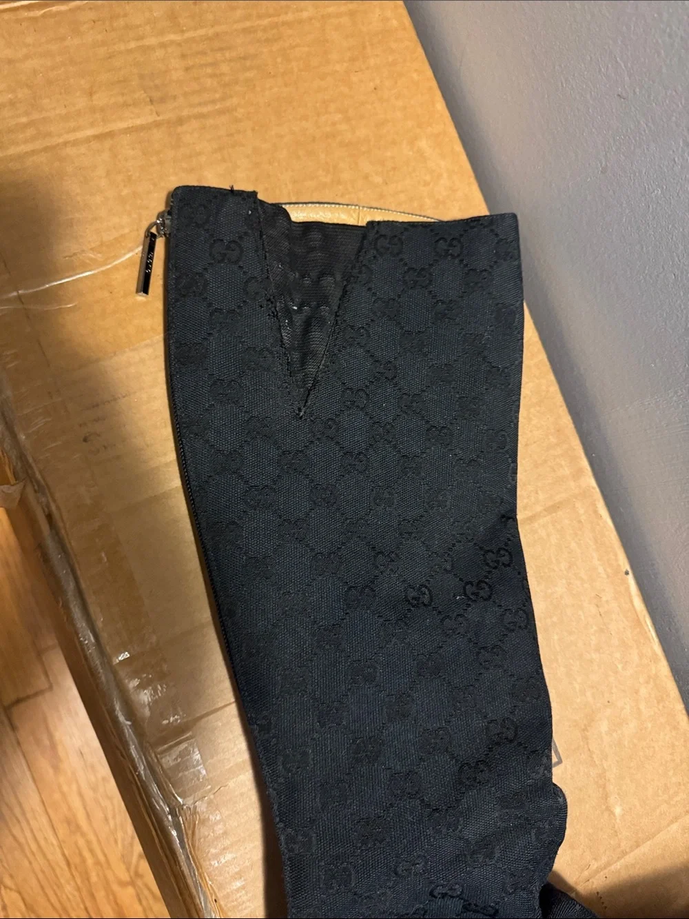 Gucci Black GG Monogram Over-the-Knee Boots with Block Heel